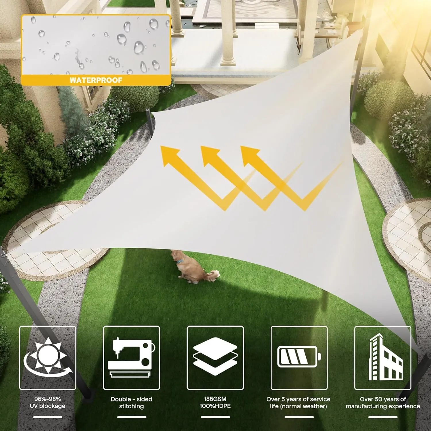 Waterproof Sun Shade Sail, 8' x 10' 95% UV Block Sun Shade Canopy Rectangle Outdoor Shade Cover, Awning Shelter for Outdoor Patio Garden Backyard, Customizable（Light Gray）