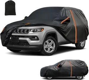 Waterproof SUV Car Cover Custom Fit for 2006-2025 Jeep Compass, All Weather Outdoor SUV Car Covers with Zipper Door, Windproof Bands Cover,Reflective Strip for Snow Rain Dust Cover,Sun UV Protection