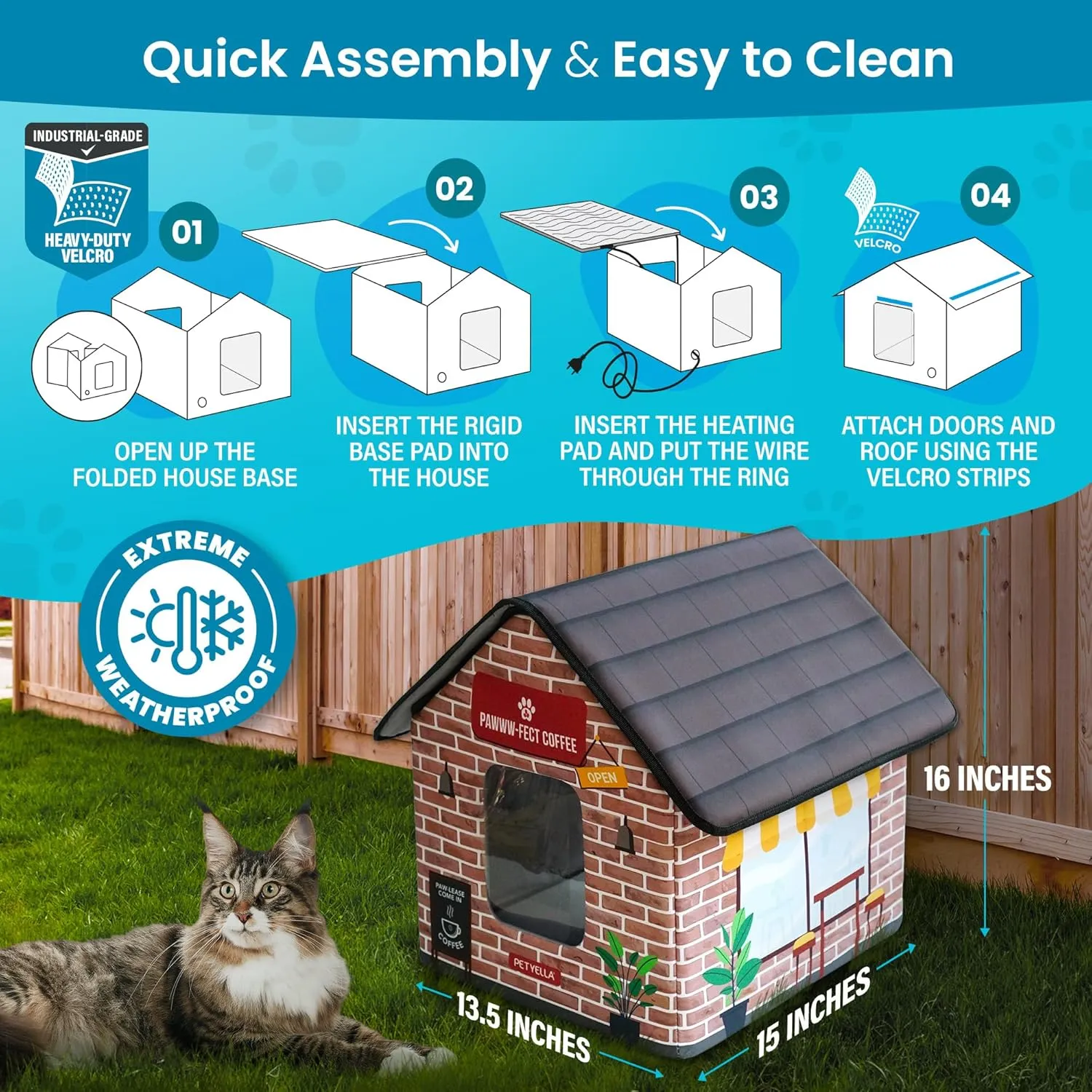 Weatherproof Outdoor Cat Shelter - Heated Cat House for Outside - Waterproof