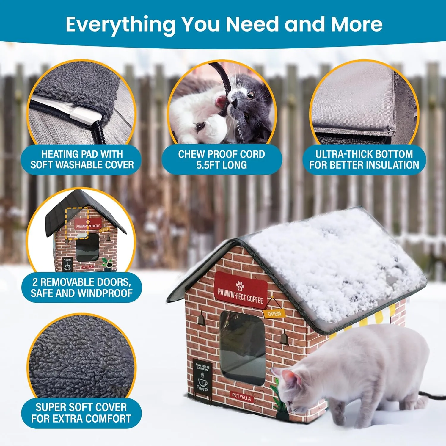 Weatherproof Outdoor Cat Shelter - Heated Cat House for Outside - Waterproof