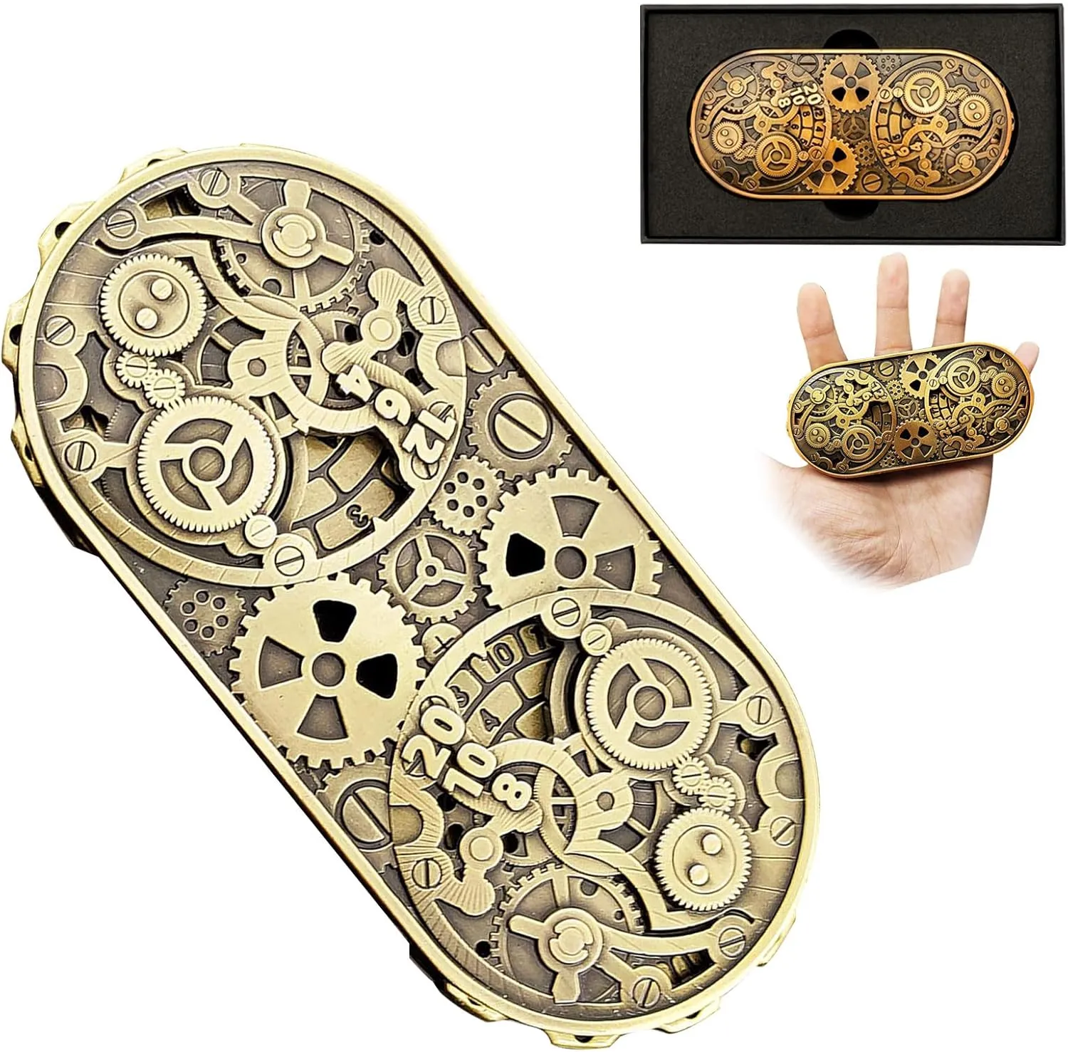 Wheel of Time DND Spinner Dice, 7-in-1 Metal Dice Set with Gift Case for Dungeons and Dragons Gamer, Polyhedral Roleplay Game Dice, Fantasy D&D Tabletop RPG Accessories Gift (Bronze)