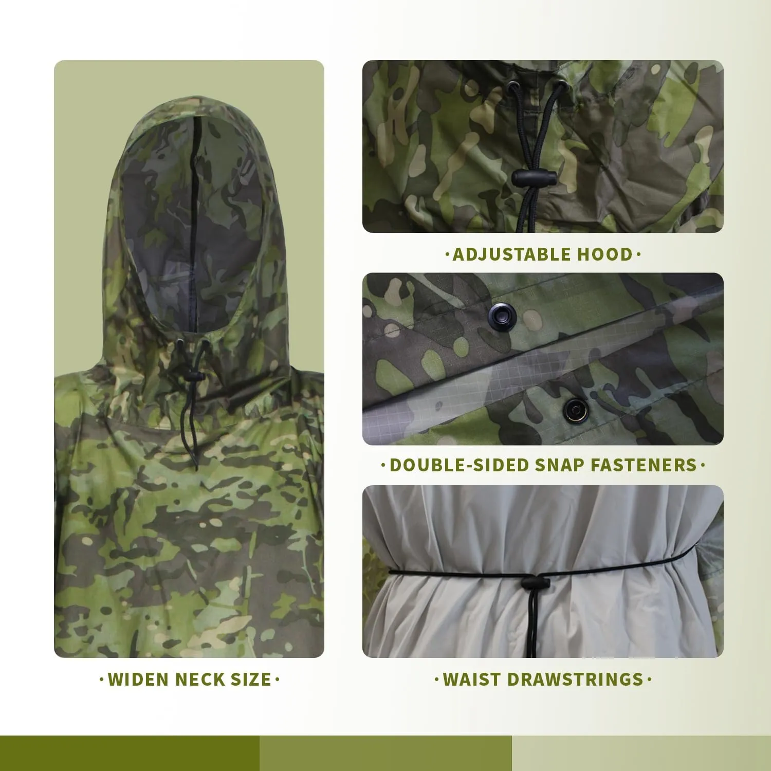 WINWAY Military Rain Poncho Camouflage Poncho Waterproof Lightweight Raincoat for Outdoor Hunting Hiking Camping