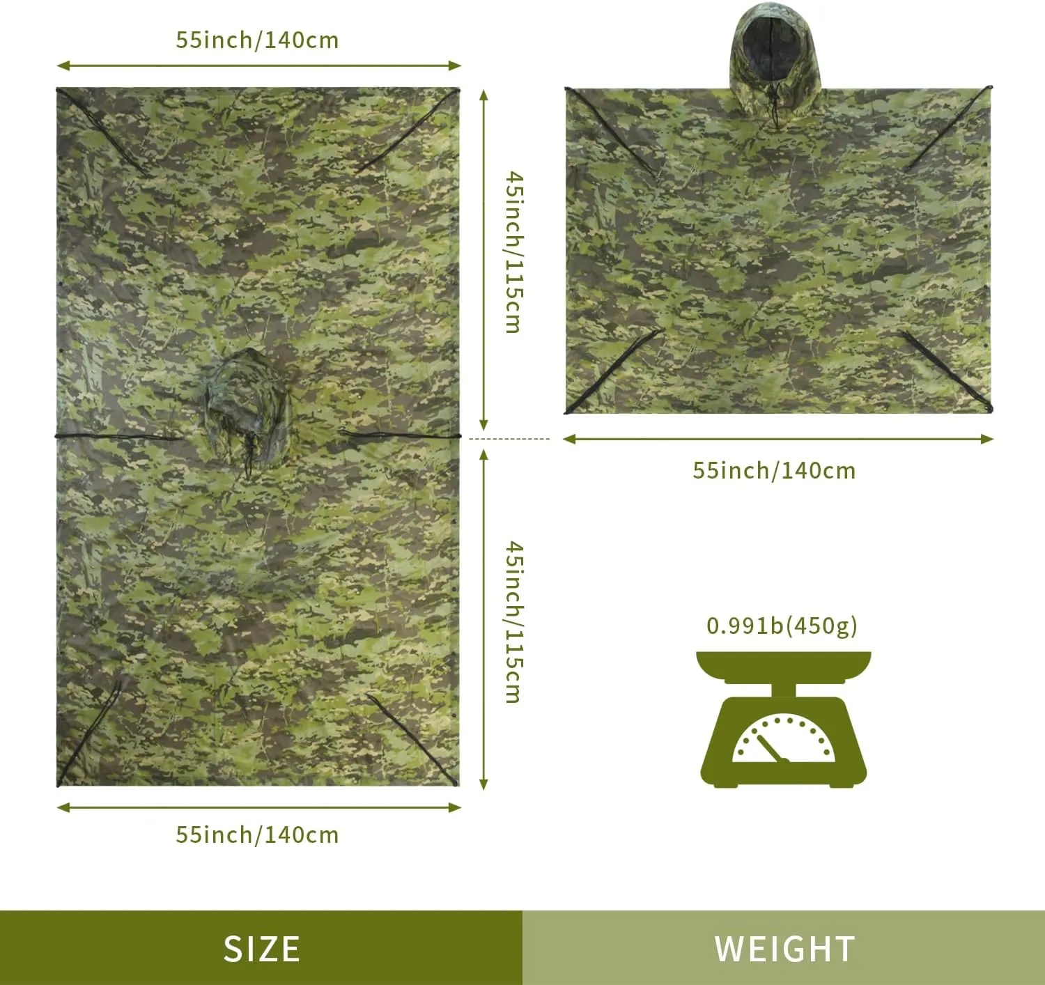 WINWAY Military Rain Poncho Camouflage Poncho Waterproof Lightweight Raincoat for Outdoor Hunting Hiking Camping