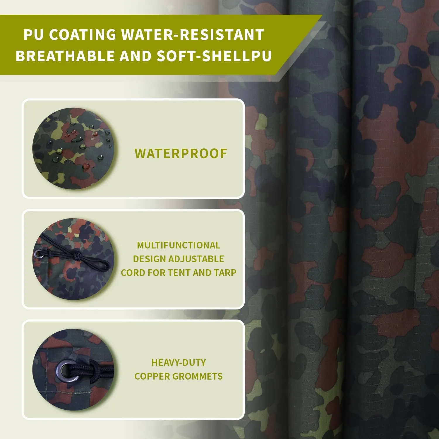 WINWAY Military Rain Poncho Camouflage Poncho Waterproof Lightweight Raincoat for Outdoor Hunting Hiking Camping