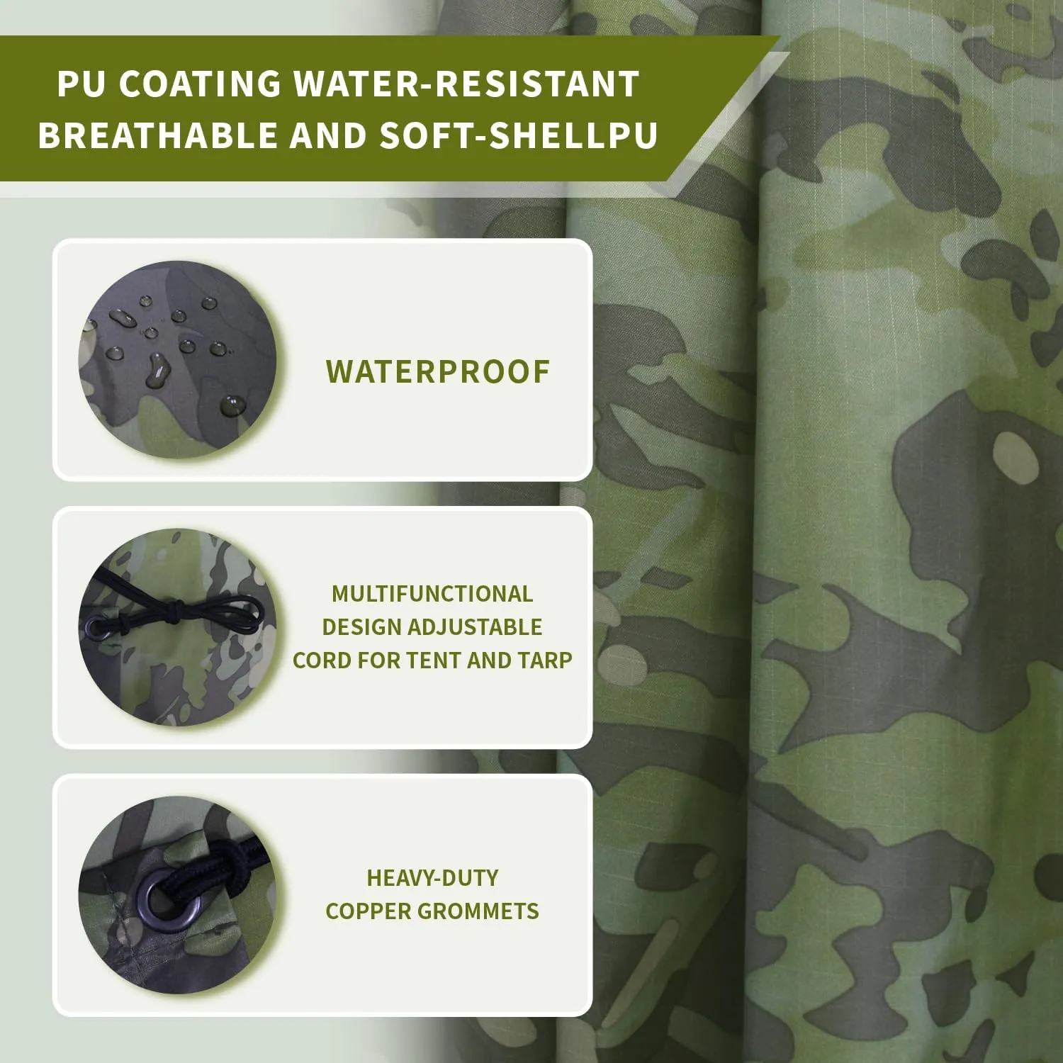 WINWAY Military Rain Poncho Camouflage Poncho Waterproof Lightweight Raincoat for Outdoor Hunting Hiking Camping