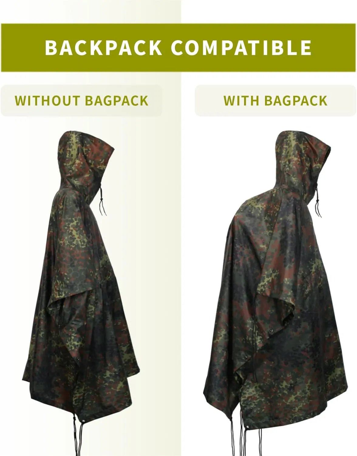 WINWAY Military Rain Poncho Camouflage Poncho Waterproof Lightweight Raincoat for Outdoor Hunting Hiking Camping