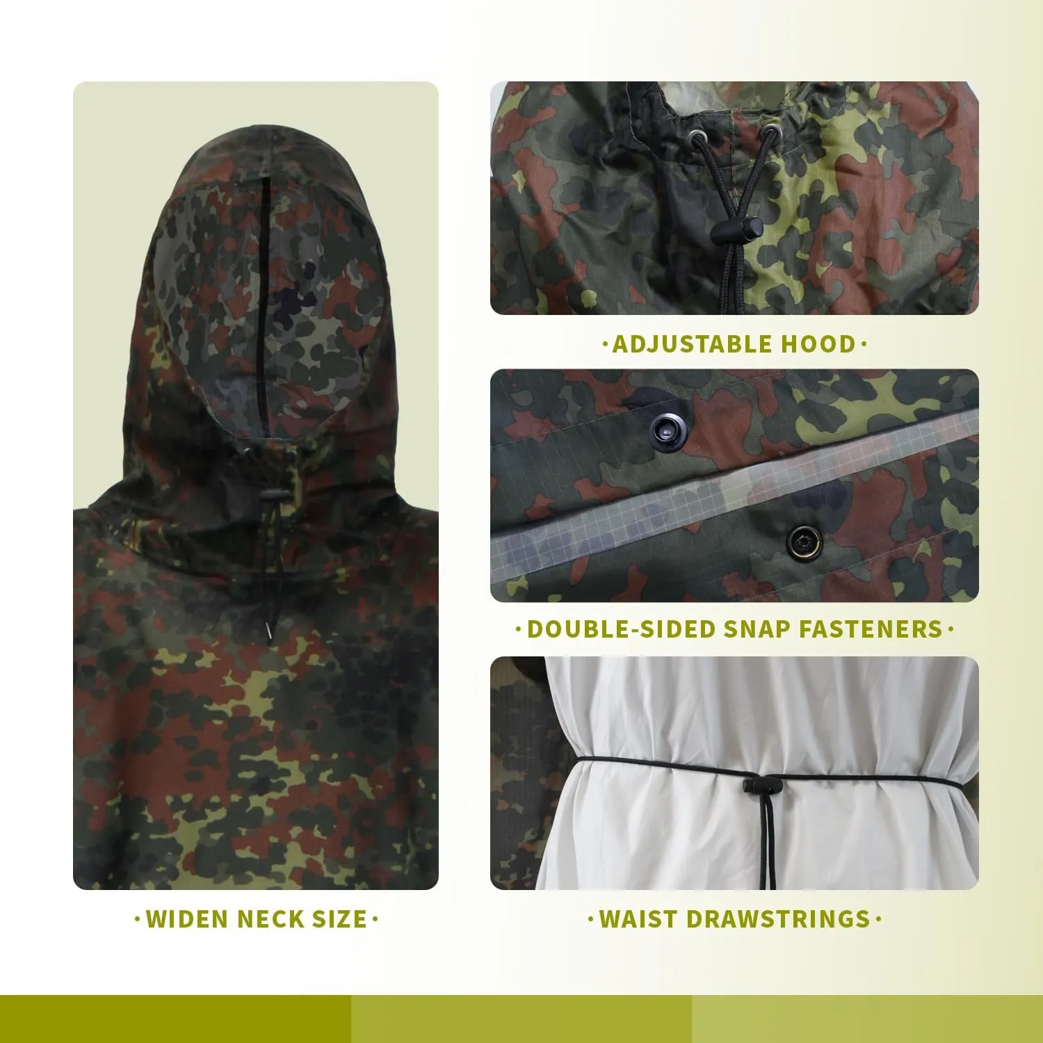 WINWAY Military Rain Poncho Camouflage Poncho Waterproof Lightweight Raincoat for Outdoor Hunting Hiking Camping