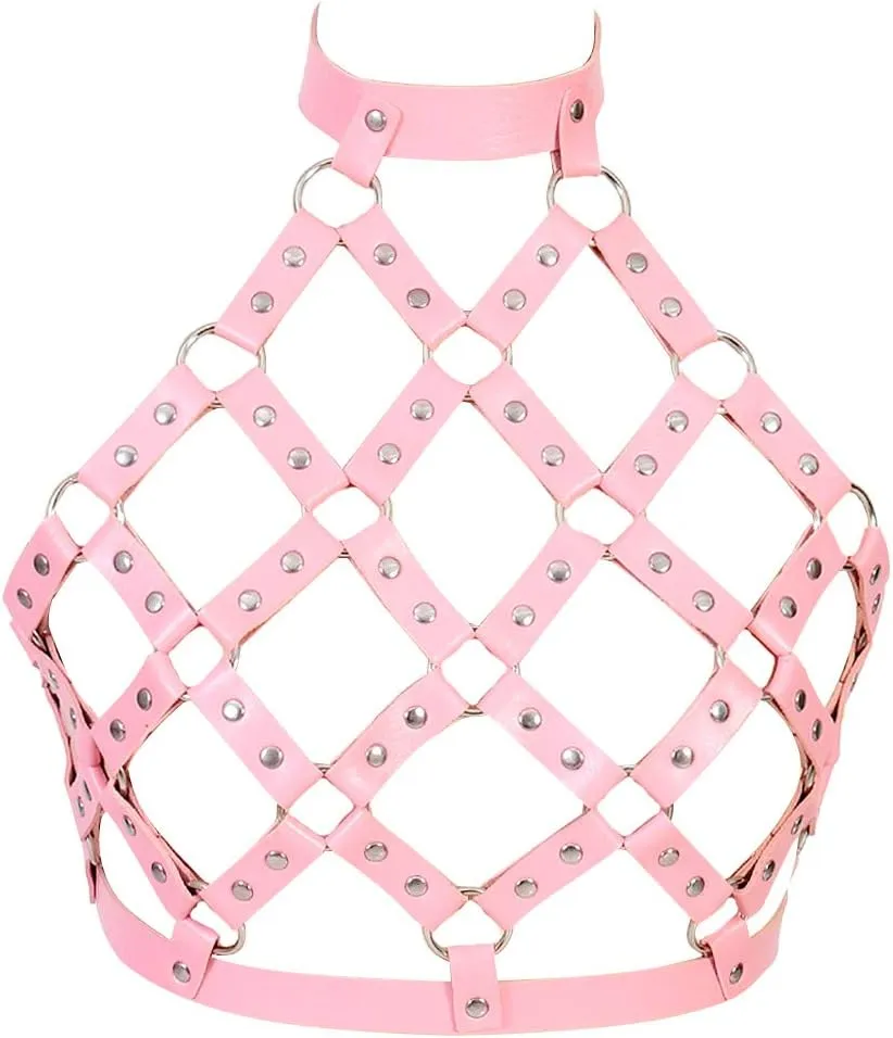 Women Punk Leather Harness Bra Body Cage Crop Tops Bondage Waist Belt Adjust Festival Rave Halloween Costume