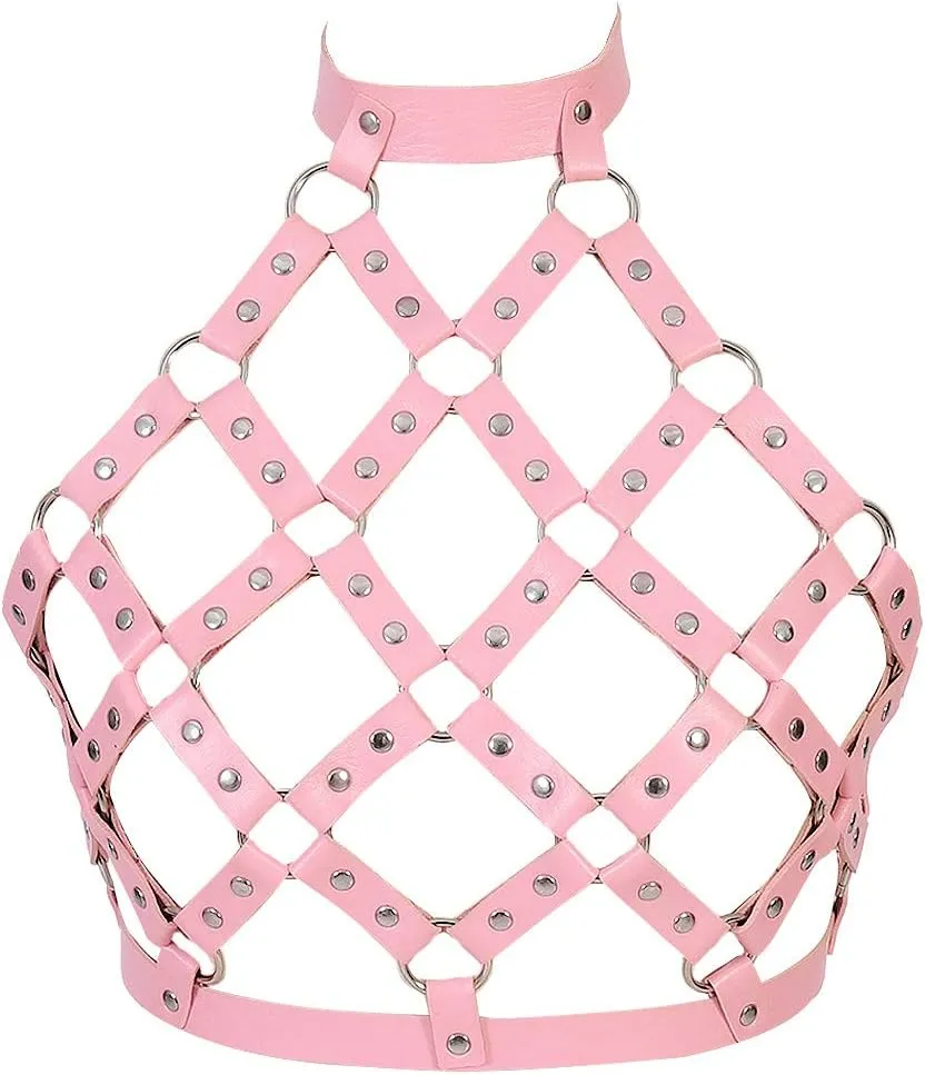 Women Punk Leather Harness Bra Body Cage Crop Tops Bondage Waist Belt Adjust Festival Rave Halloween Costume