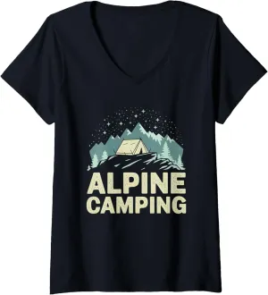 Womens Alpine Camping Night Stars Camp Adventure V-Neck T-Shirt