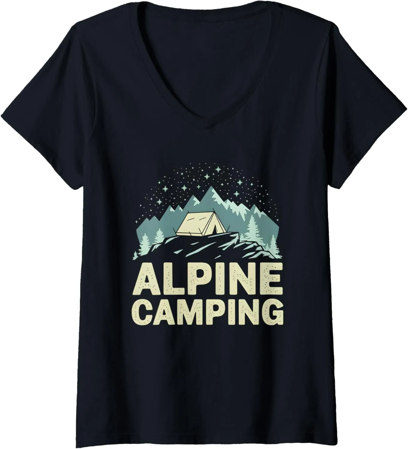 Womens Alpine Camping Night Stars Camp Adventure V-Neck T-Shirt