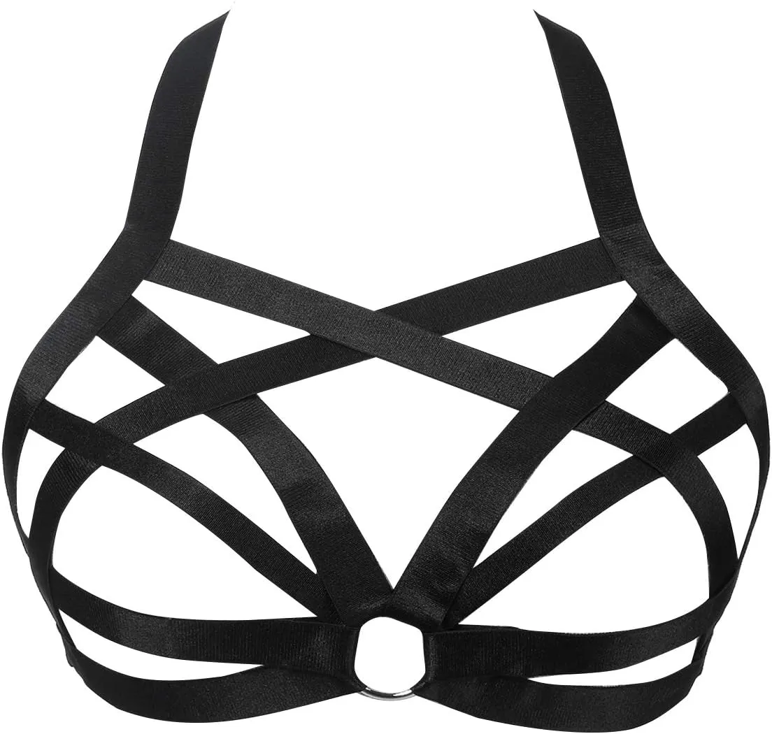 Womens Balconette Womens Bra Elastic Cupless Cage Bra Strappy Hollow Out