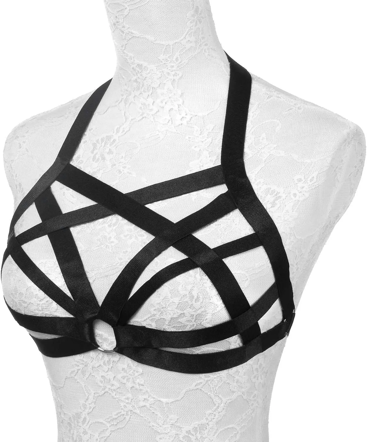 Womens Balconette Womens Bra Elastic Cupless Cage Bra Strappy Hollow Out