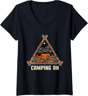 Womens Camping RN Camper Forest Camp Jungle Vacation Wildlife V-Neck T-Shirt