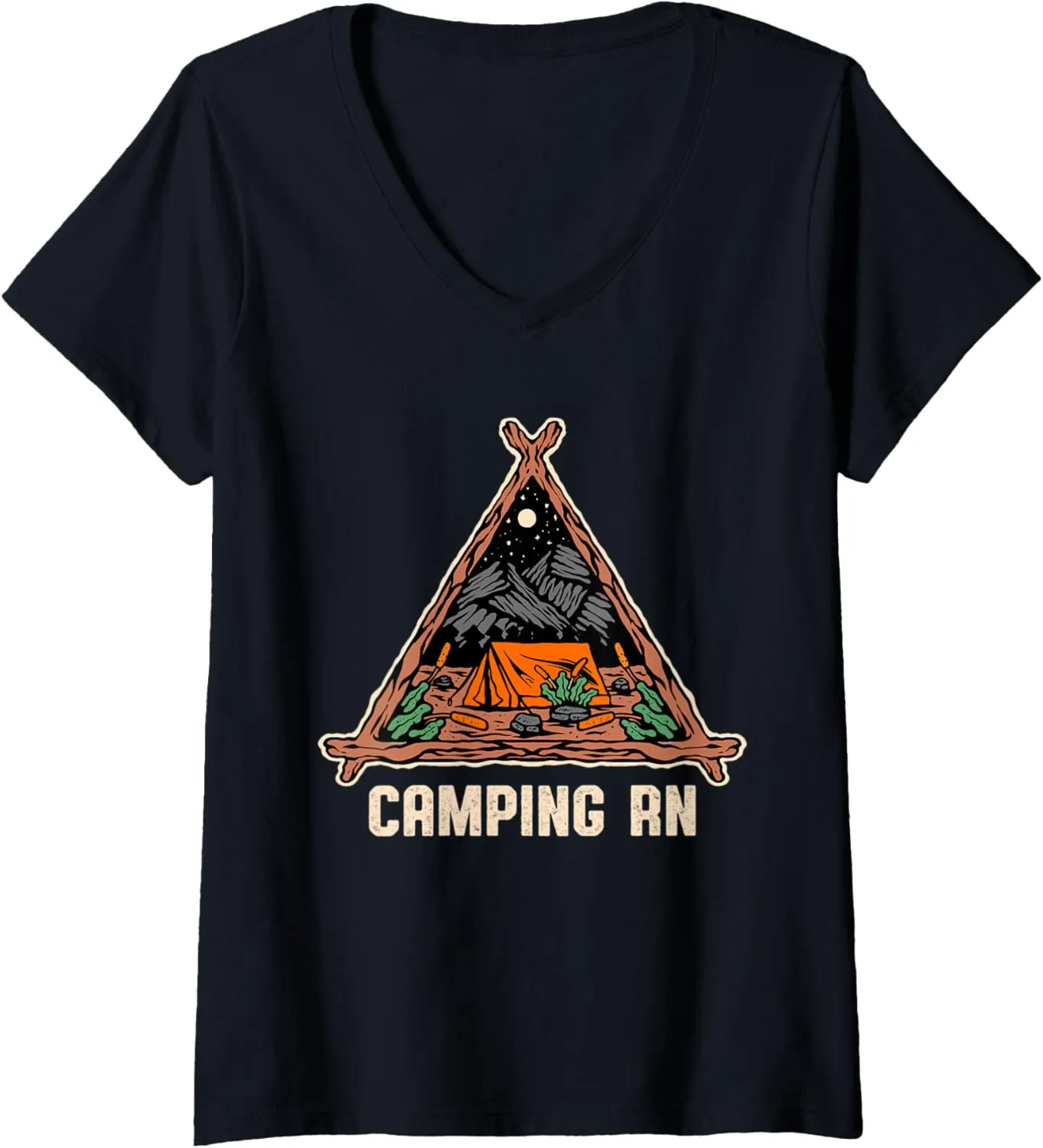 Womens Camping RN Camper Forest Camp Jungle Vacation Wildlife V-Neck T-Shirt