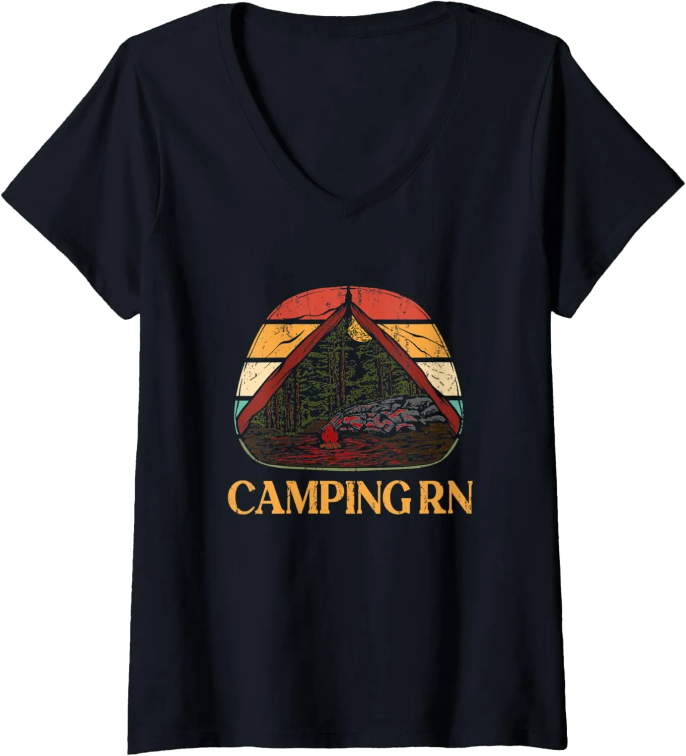 Womens Camping RN Camper Forest Camp Jungle Vacation Wildlife V-Neck T-Shirt