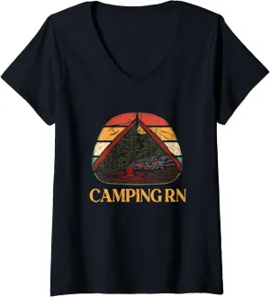 Womens Camping RN Camper Forest Camp Jungle Vacation Wildlife V-Neck T-Shirt