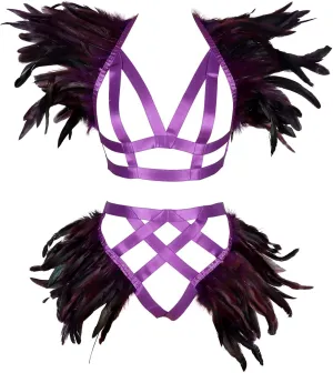 Women's Feathers Body Harness Epaulets Wings Punk Gothic Leg Garter Photography Clothing Accessories(