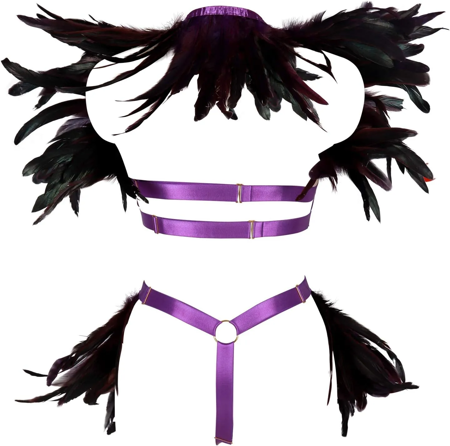 Women's Feathers Body Harness Epaulets Wings Punk Gothic Leg Garter Photography Clothing Accessories(