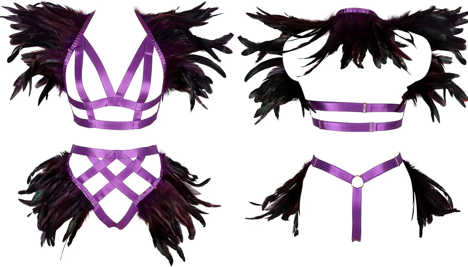Women's Feathers Body Harness Epaulets Wings Punk Gothic Leg Garter Photography Clothing Accessories(