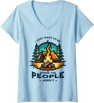 Womens Funny Camping Wilderness Survival Gear Hiking Trip V-Neck T-Shirt
