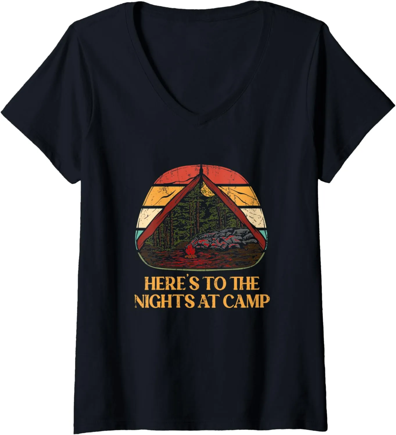Womens Nights at Camp Camping Forest Camper Jungle Vacation Holiday V-Neck T-Shirt