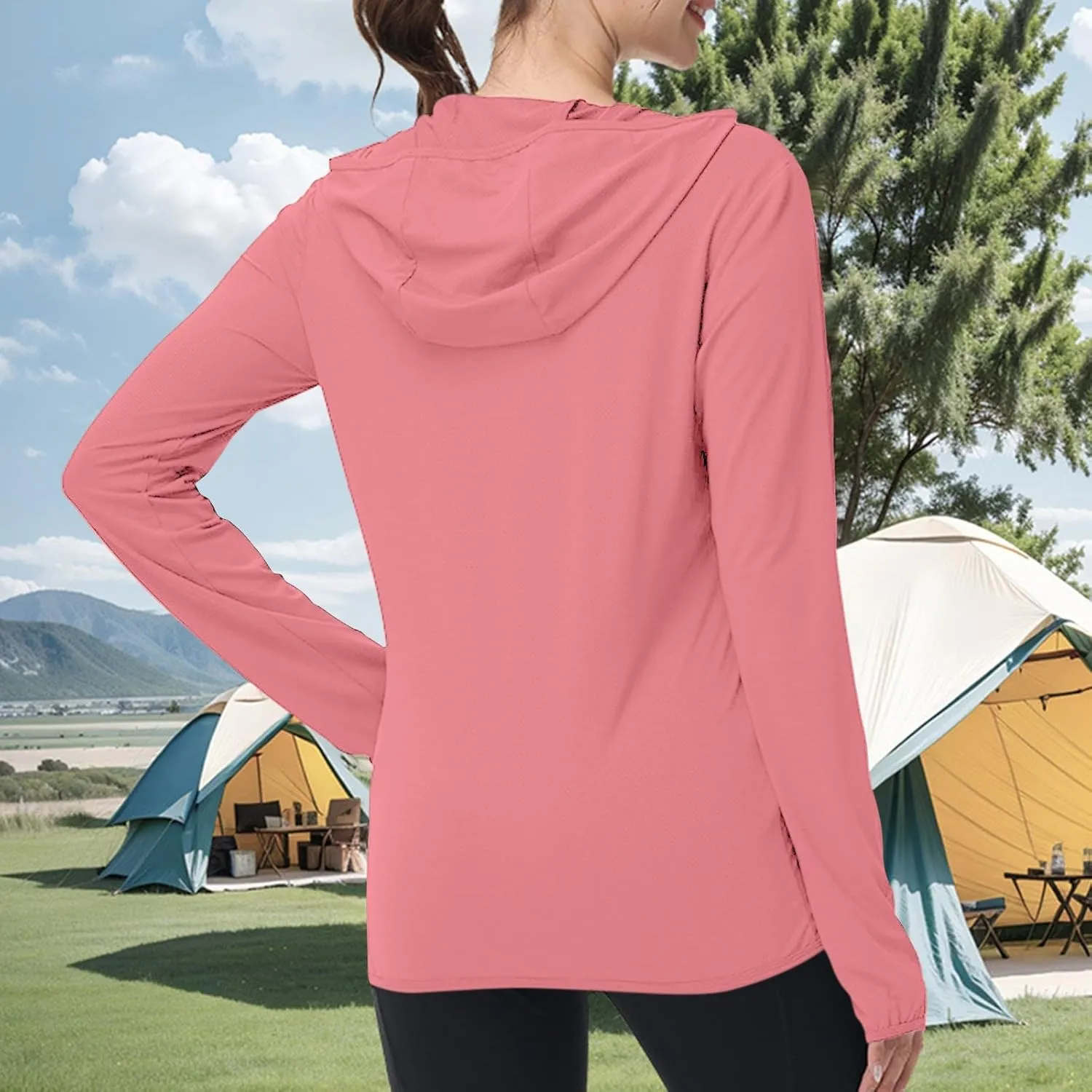 Womens UPF 50  Sun Protection Hoodie Long Sleeve Zip Up SPF UV Shirt Fishing Hiking Outdoor Summer Lightweight Jacket