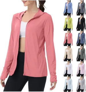 Womens UPF 50  Sun Protection Hoodie Long Sleeve Zip Up SPF UV Shirt Fishing Hiking Outdoor Summer Lightweight Jacket