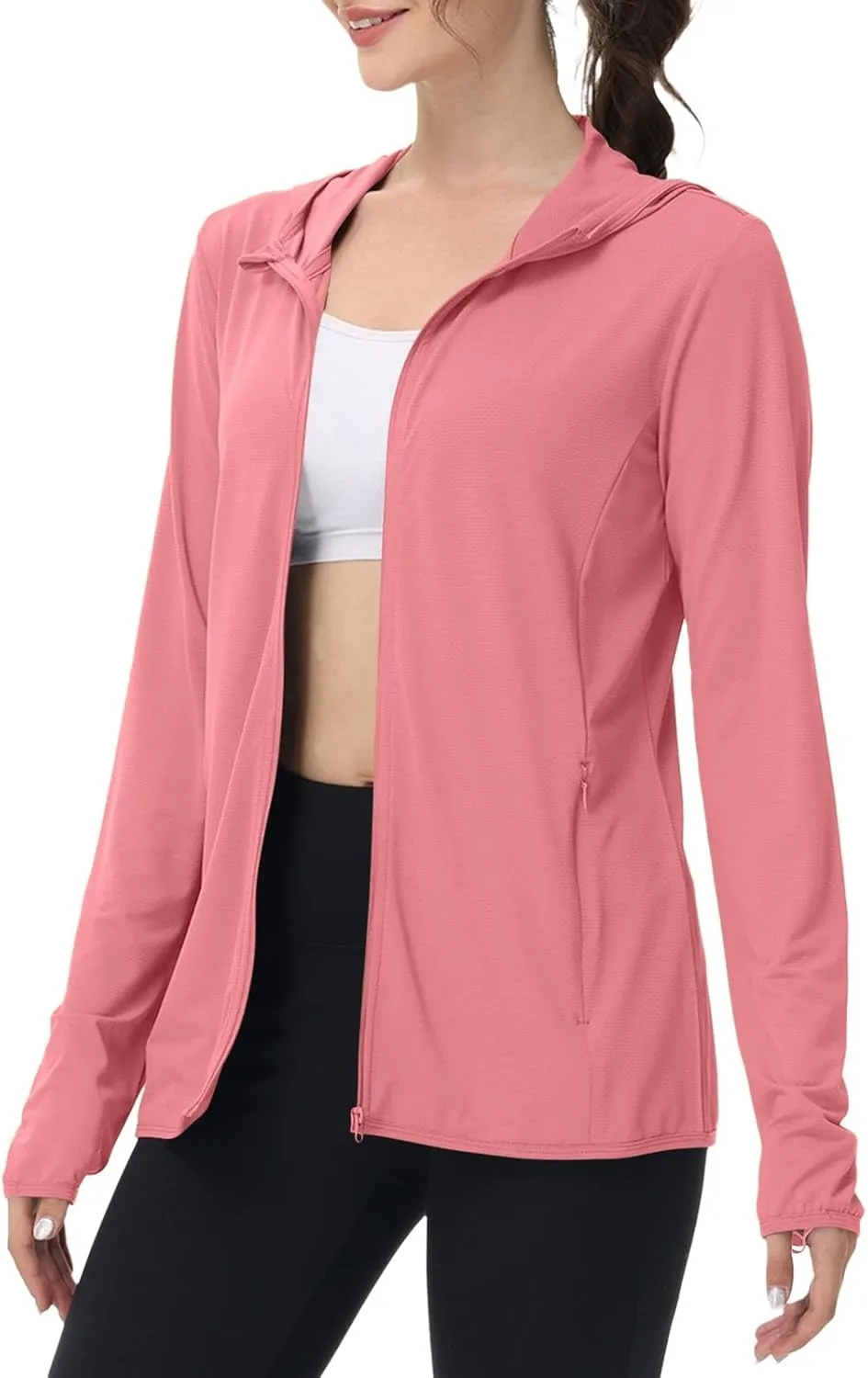 Womens UPF 50  Sun Protection Hoodie Long Sleeve Zip Up SPF UV Shirt Fishing Hiking Outdoor Summer Lightweight Jacket