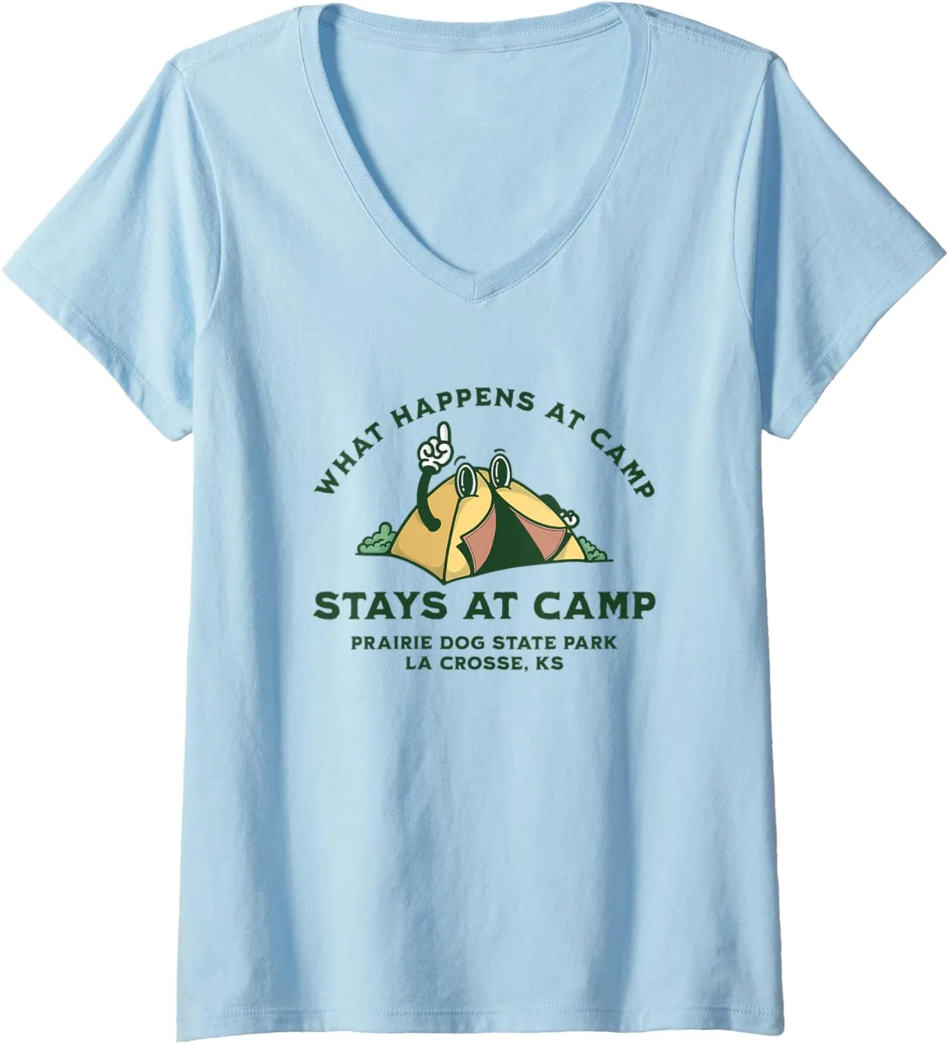 Womens What Happens At Camp, Prairie Dog State Park, La Crosse, KS V-Neck T-Shirt