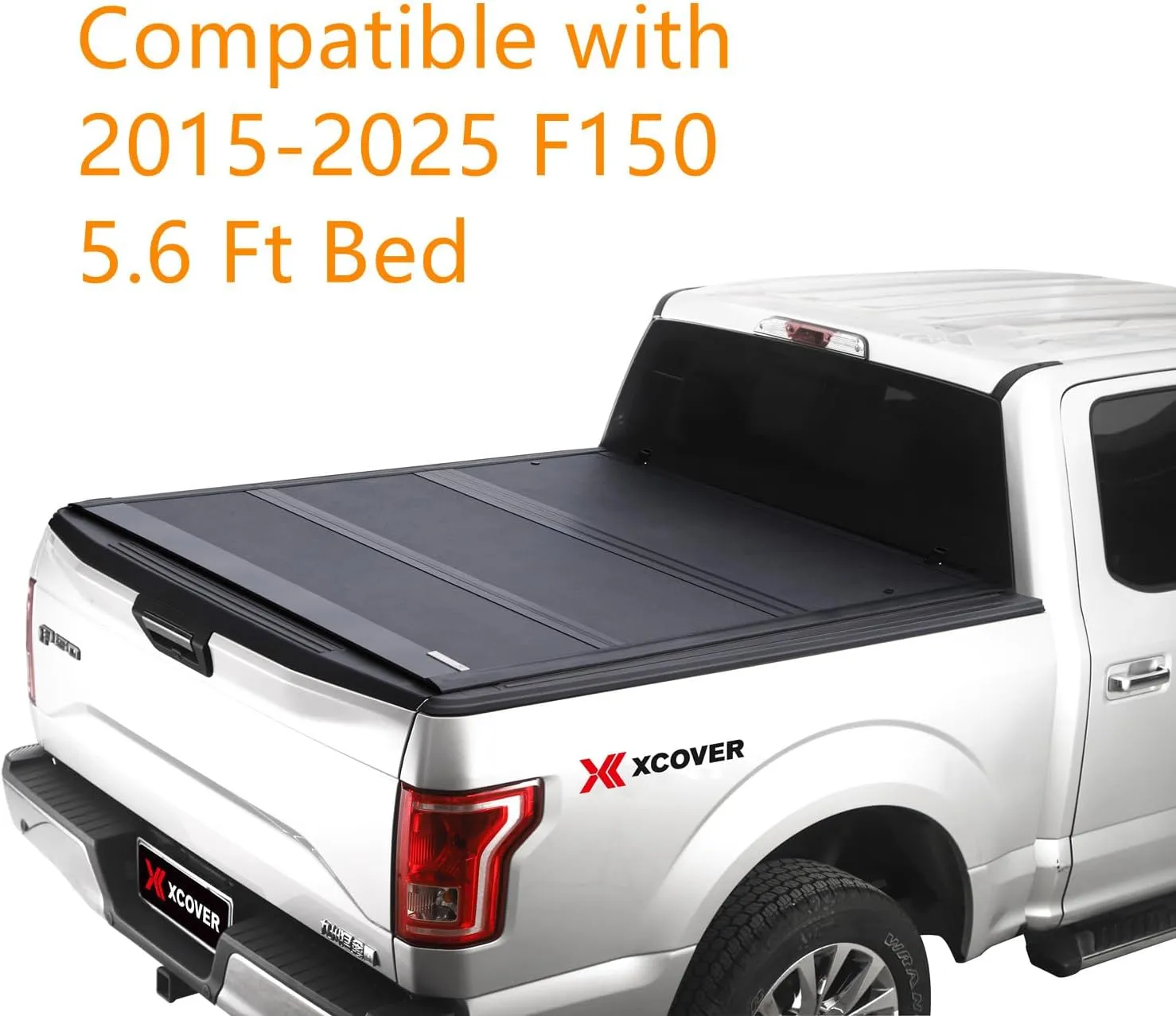 Xcover Low Profile Hard Folding Truck Bed Tonneau Cover, Compatible with 2015-2025 F150 Pickup 5.6 Ft Bed