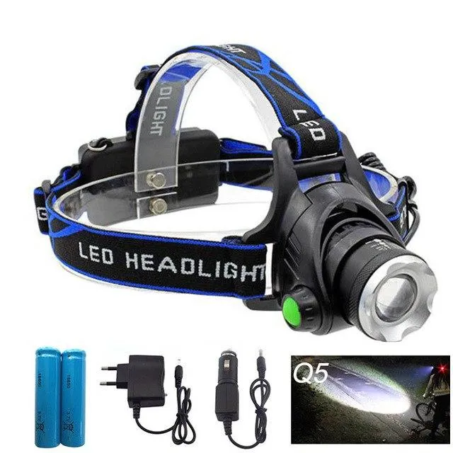 XM-L Q5 Led Headlamp Zoomable Headlight Waterproof Head Torch Flashlight Head Lamp Fishing Hunting Light with 18650 Battery
