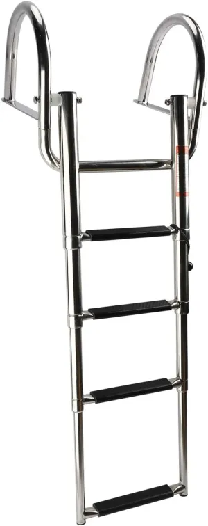YaeMarine Stainless Steel in-Board 4 Step Pontoon Boat Ladder Telescoping Swim Ladder Folding Dock Ladder for Marine Boat Yacht Swimming Pool
