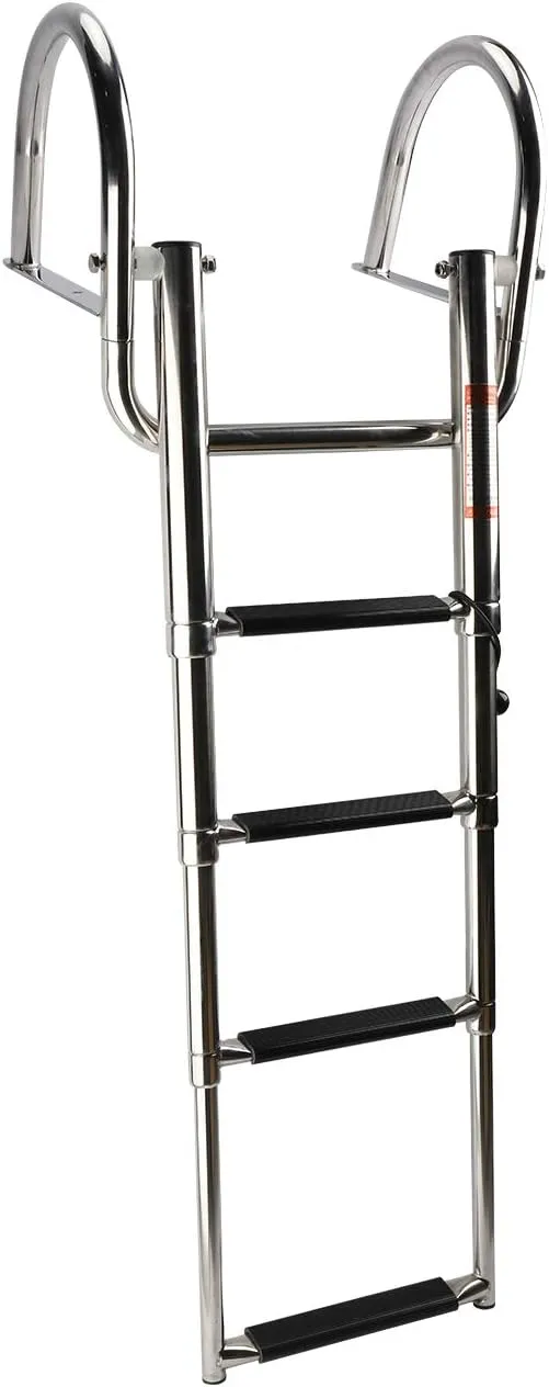 YaeMarine Stainless Steel in-Board 4 Step Pontoon Boat Ladder Telescoping Swim Ladder Folding Dock Ladder for Marine Boat Yacht Swimming Pool