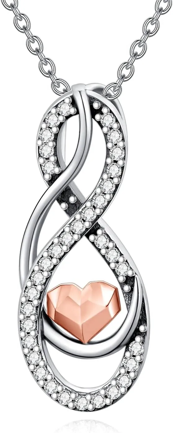 YAFEINI Infinity Necklace Sterling Silver Forever In My Heart Infinity Pendant JewelryGifts for Women