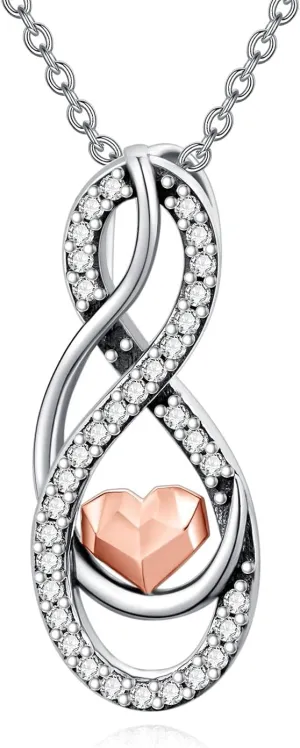 YAFEINI Infinity Necklace Sterling Silver Forever In My Heart Infinity Pendant JewelryGifts for Women