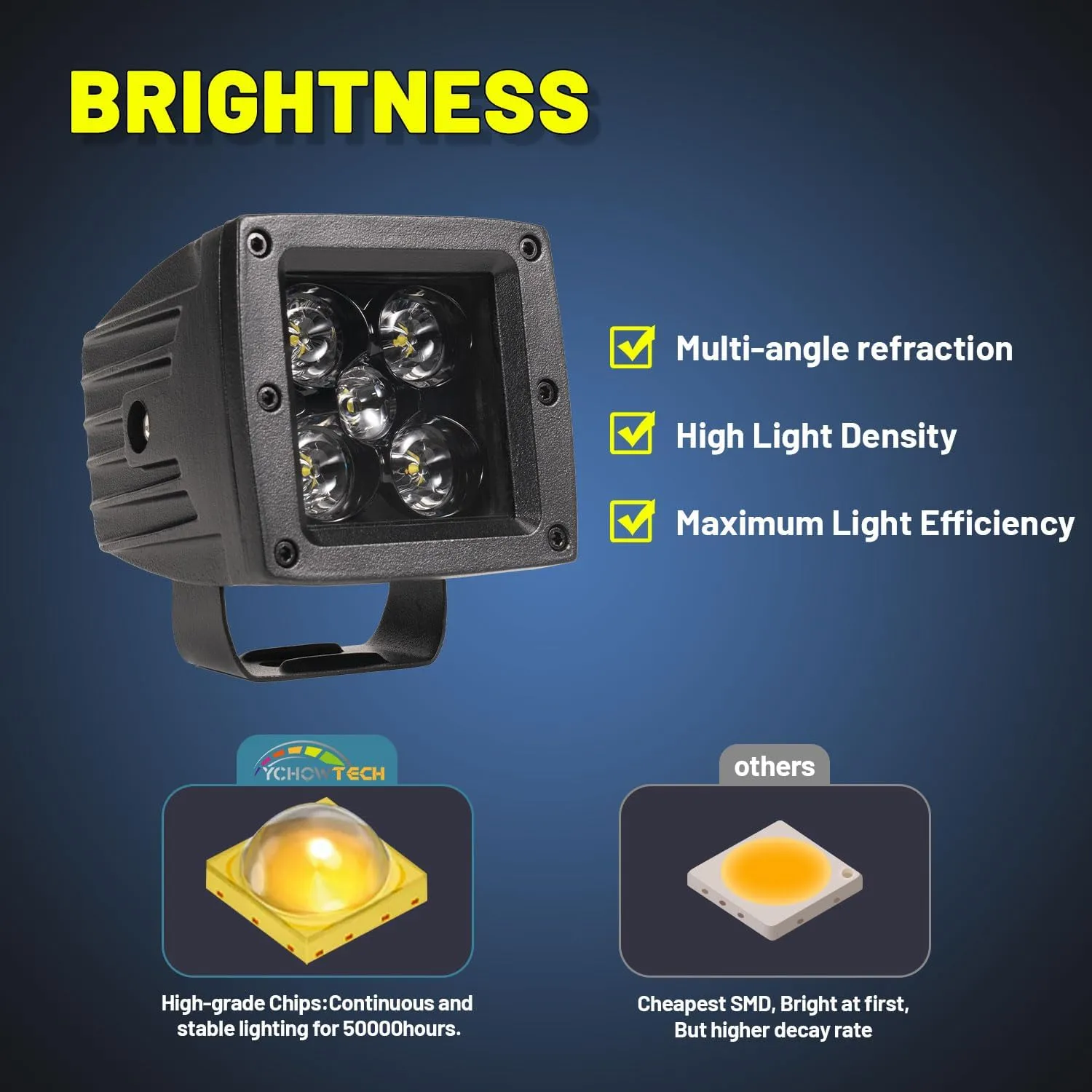 YCHOW-TECH LED Cubes 2PCS 3Inch 100W CREE LED Spot Light Pods 3x3 Fog Lights Square 10000 Lumens Reverse Black Offroad Backup Ditch Light Grill Mount for Truck Golf Cart ATV UTV