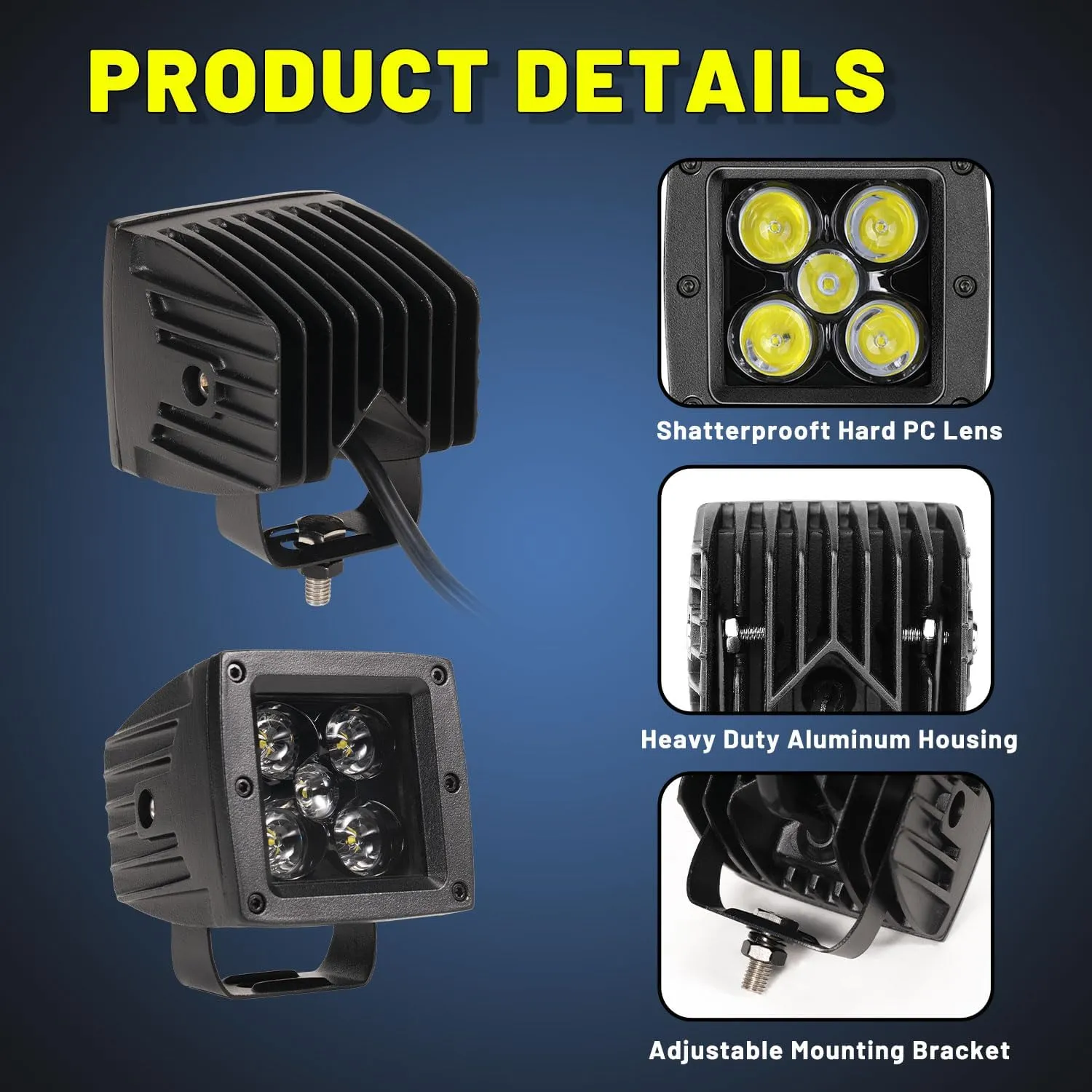 YCHOW-TECH LED Cubes 2PCS 3Inch 100W CREE LED Spot Light Pods 3x3 Fog Lights Square 10000 Lumens Reverse Black Offroad Backup Ditch Light Grill Mount for Truck Golf Cart ATV UTV