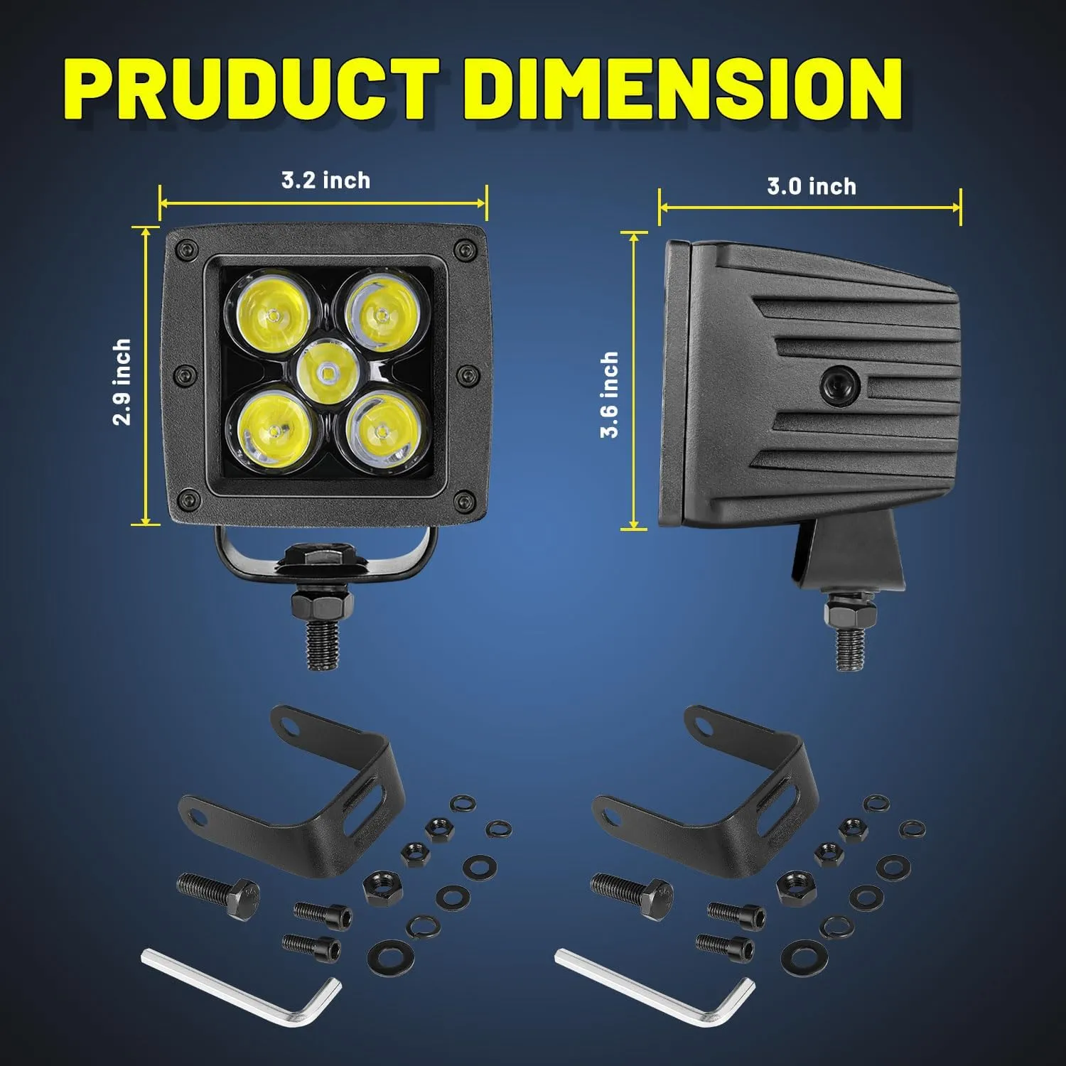 YCHOW-TECH LED Cubes 2PCS 3Inch 100W CREE LED Spot Light Pods 3x3 Fog Lights Square 10000 Lumens Reverse Black Offroad Backup Ditch Light Grill Mount for Truck Golf Cart ATV UTV