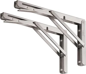 YUMORE Folding Shelf Brackets 12", Max Load: 330lb Heavy Duty Stainless Steel Collapsible Shelf Bracket for Table Work Bench, Space Saving DIY Bracket, Pack of 2