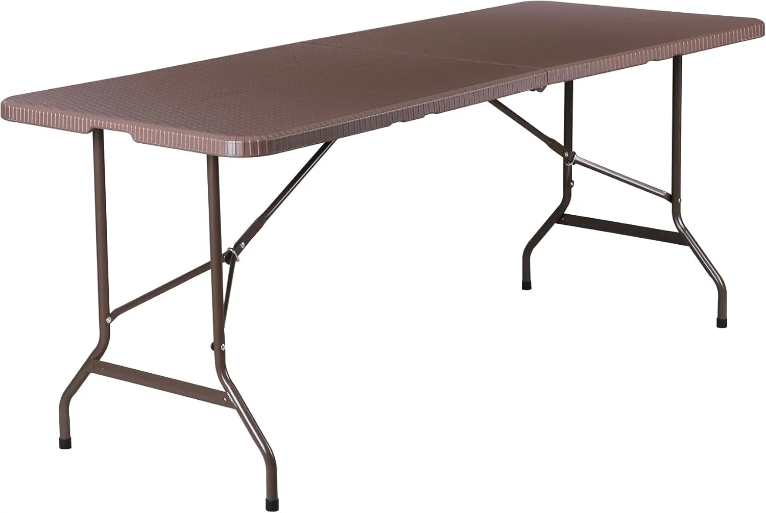 ZenStyle Indoor Outdoor Heavy Duty Plastic Folding Table Portable Picnic Table Fold-in-Half Utility Table w/Handle and Steel Legs for Camping, Dining, Party (Brown, 6ft)