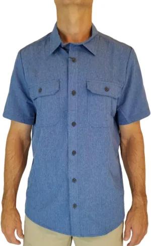 ZeroXposur Men's UPF 30  Short Sleeve Lightweight Travel Camp Hiking Shirt (Small, Heather Denim)