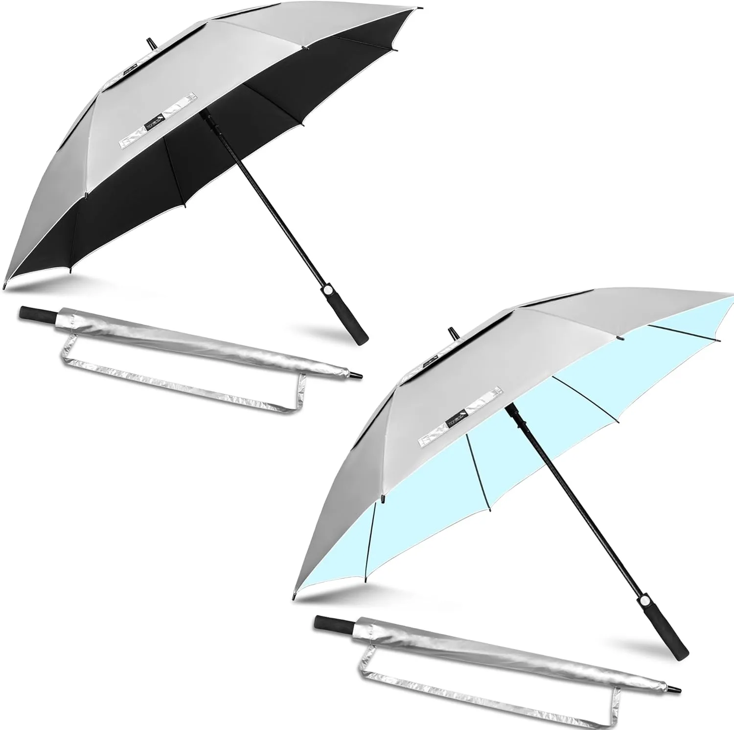 ZOMAKE 51" Large Golf Umbrella UV Protection - Double Canopy Vented Golf Umbrellas Oversize for Rain Windproof Automatic Sun Blocking Umbrella Golf Push Cart Umbrella for Men(Silver Black&Blue)
