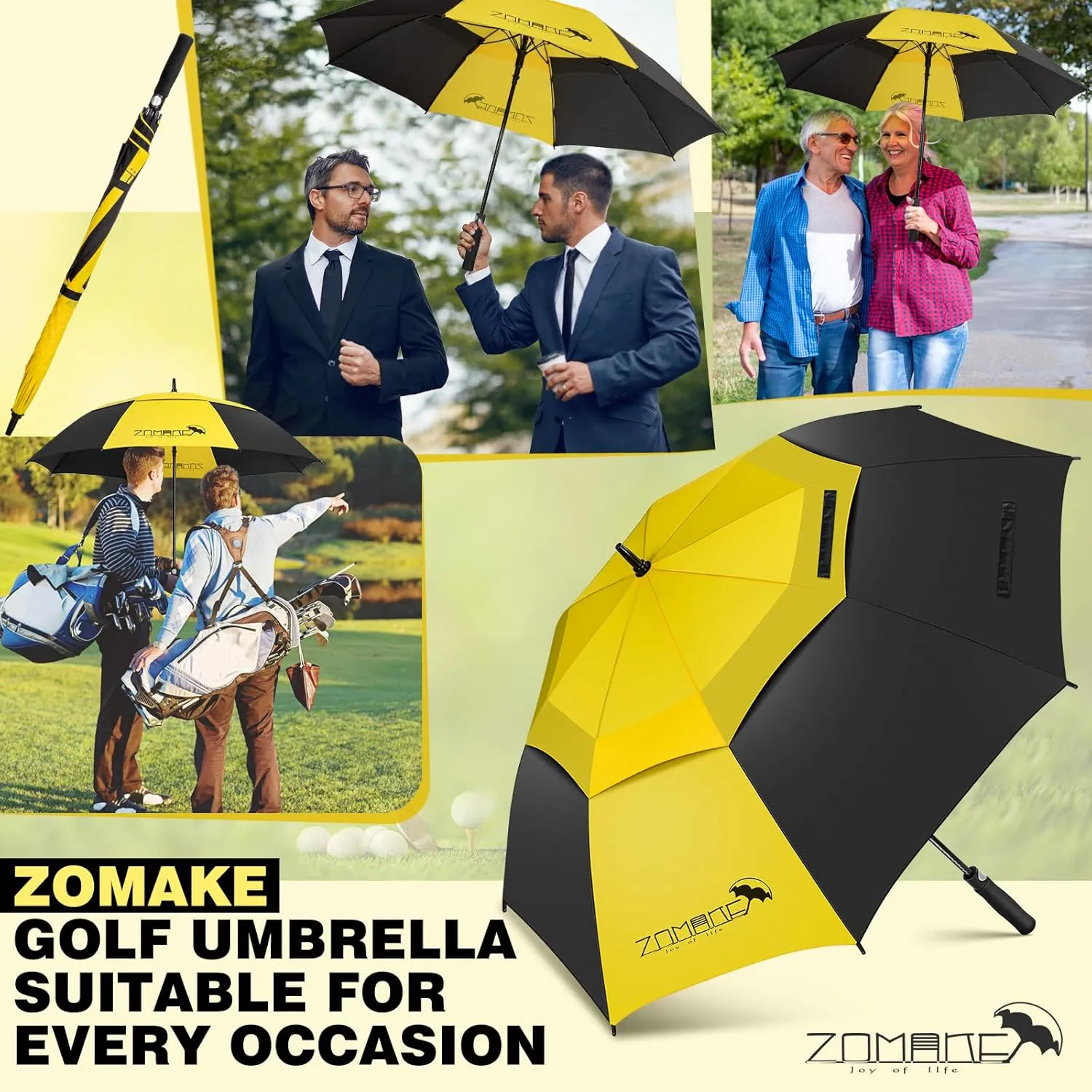 ZOMAKE 62/68 Inch Golf Umbrella Large Oversized Golf Stick Umbrella Windproof Automatic Open with Double Canopy Vented Waterproof for Rain