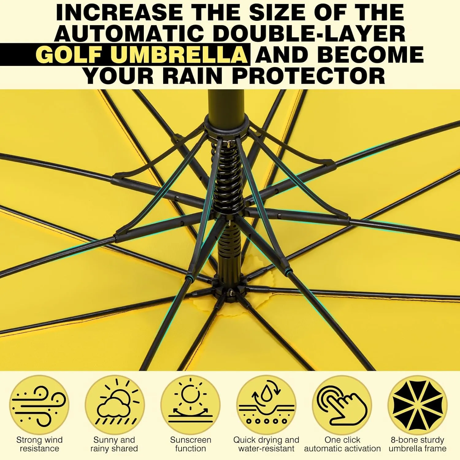 ZOMAKE 62/68 Inch Golf Umbrella Large Oversized Golf Stick Umbrella Windproof Automatic Open with Double Canopy Vented Waterproof for Rain