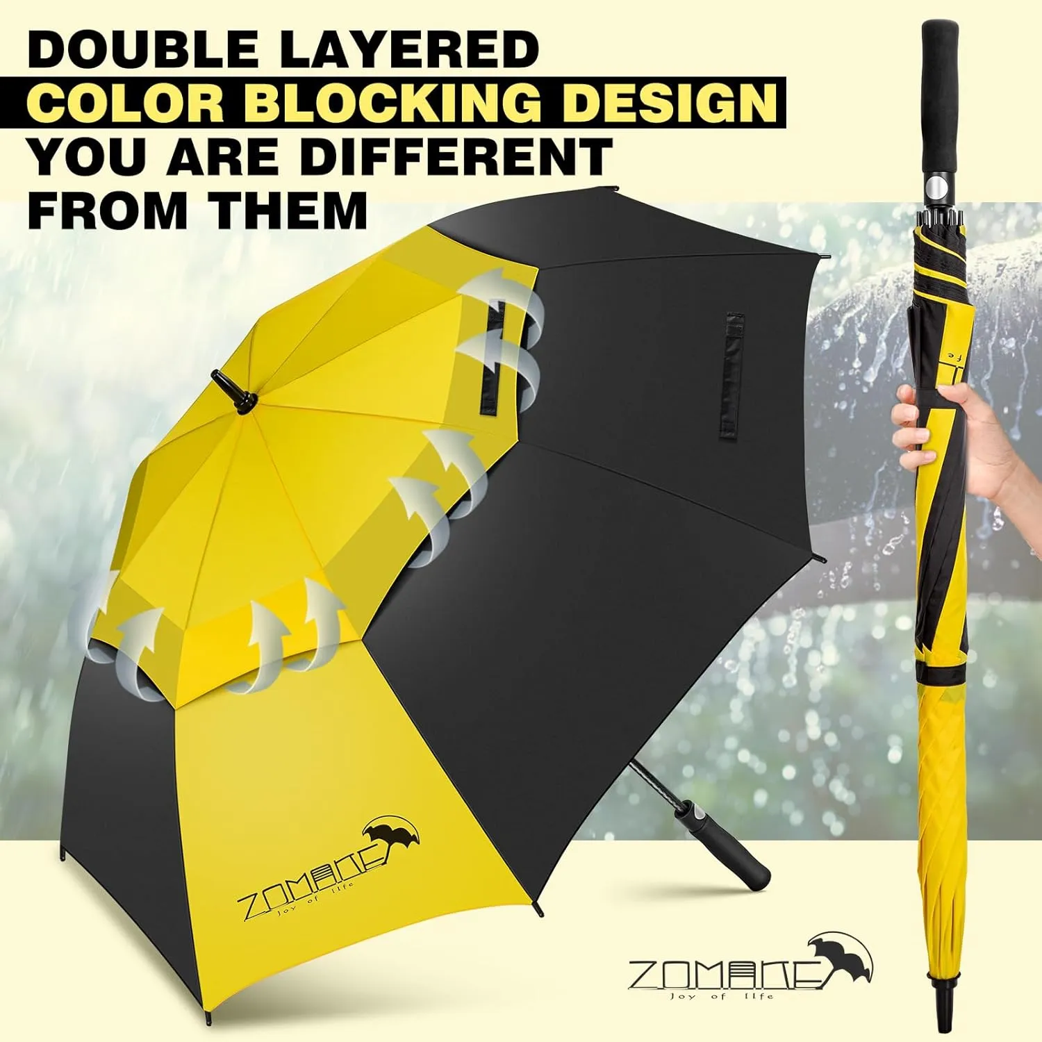 ZOMAKE 62/68 Inch Golf Umbrella Large Oversized Golf Stick Umbrella Windproof Automatic Open with Double Canopy Vented Waterproof for Rain