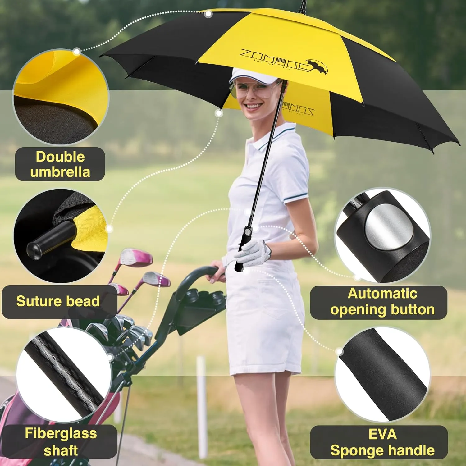 ZOMAKE 62/68 Inch Golf Umbrella Large Oversized Golf Stick Umbrella Windproof Automatic Open with Double Canopy Vented Waterproof for Rain