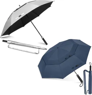 ZOMAKE 62" Large Golf Umbrella UV Protection - Double Canopy Vented Golf Umbrellas Oversize for Rain Windproof Automatic Sun Blocking Umbrella Golf Push Cart Umbrella XXL for Men(Silver Black&Blue)