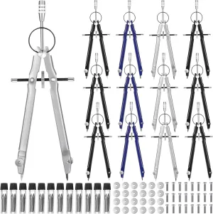 Zonon 12 Pcs Professional Geometry Compass Compass Drawing Tool Drawing Compass Metal Compass with Extra Refills and Screws Back to School Circle Drawing Tool for School Office Drafting Woodworking